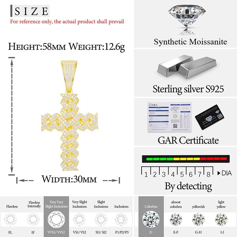 【P259】D VVS Synthetic Moissanite Cross Pendant Necklace Iced Out Bling 925 Sterling Silver UCCIYO Men Women Hip Hop Jewelry Gift