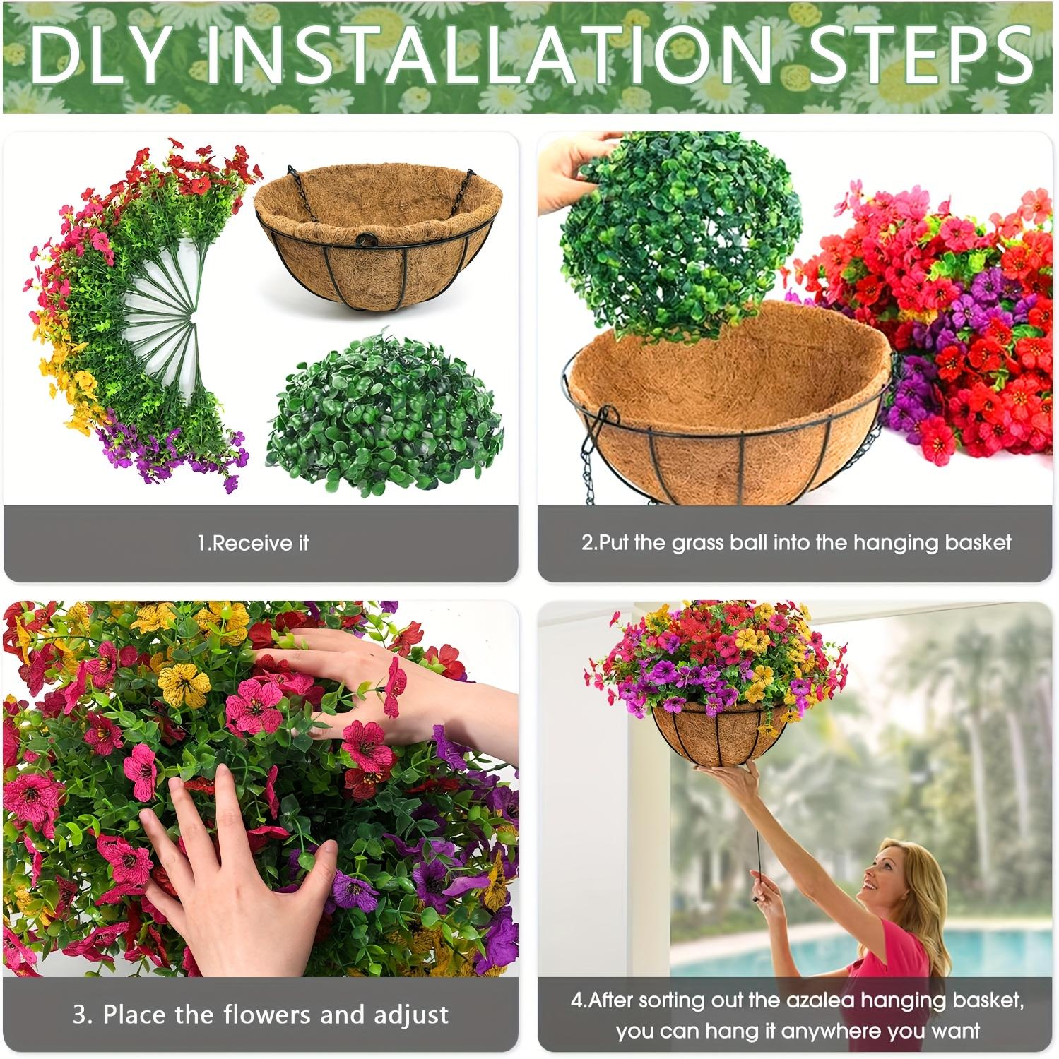 2pcs Artificial Hanging Flowers Baskets with 24 Realistic Daisies & Eucalyptus - UV-Resistant Outdoor/Indoor Decor for Porch, Patio, Balcony, Yard - Includes Hanging Baskets & Greenery