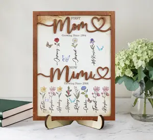 First Mom Now Grandma Sign, Personalised Flower Birth Month Sign, Grandma Gift With Kids Names, Gift For Mom, Mama's Garden, Mother's Day Gift
