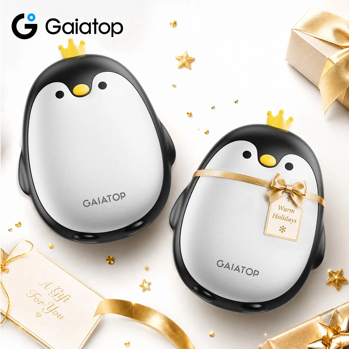 [2-Pack Penguin] GAIATOP Limited-Edition Hand Warmers, 13H Rechargeable Pocket Heater, Cute Warm Gift