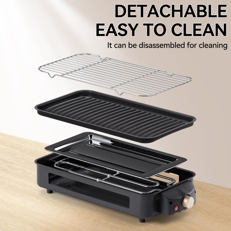 Electric Indoor Grill 1500W -2 in 1 Smokeless Indoor Grill for Kitchen with Non-stick Removable Grill & Griddle Plate,Temperature Control Korean BBQ Grill with 3 Cheese Pans Dishwasher Safe