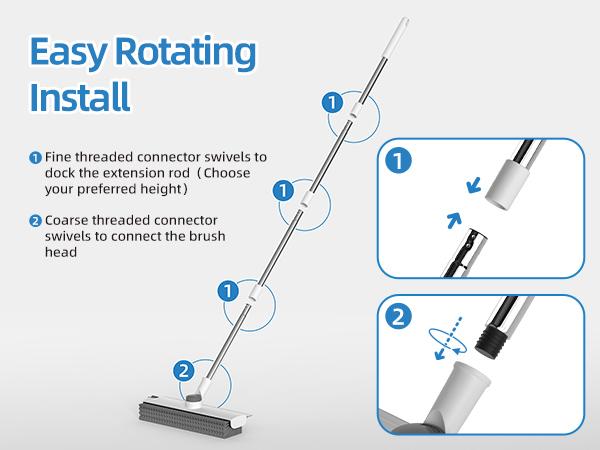 Glumzrk Scrub Brush with Long Handle, Floor Scrub Brush Squeegee Broom for Cleaning, 3 in 1 Shower Scrubber Floor Broom Squeegee for Concrete Tile Wall Deck Patio Grey White