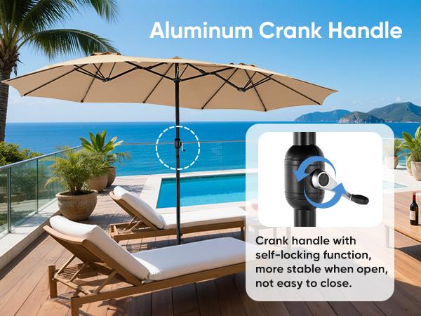 15FT Large Patio Umbrella with Base Included, Outdoor Double-Sided Rectangle Market Umbrellas with Stand and Crank, Table Umbrella with 12 Sturdy Ribs