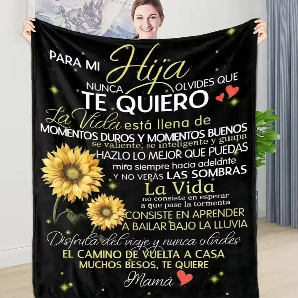 Personalized Wool Blanket - Mama to Daughter Gift with Letter Embroidery & Message Blessings, Spanish Themed Birthday-Christmas Present, Personalized Blankets, Letter Embroidery Blankets