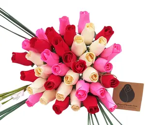 Valentine's Day Red, Pink and White Wooden Rose Flower Bouquet