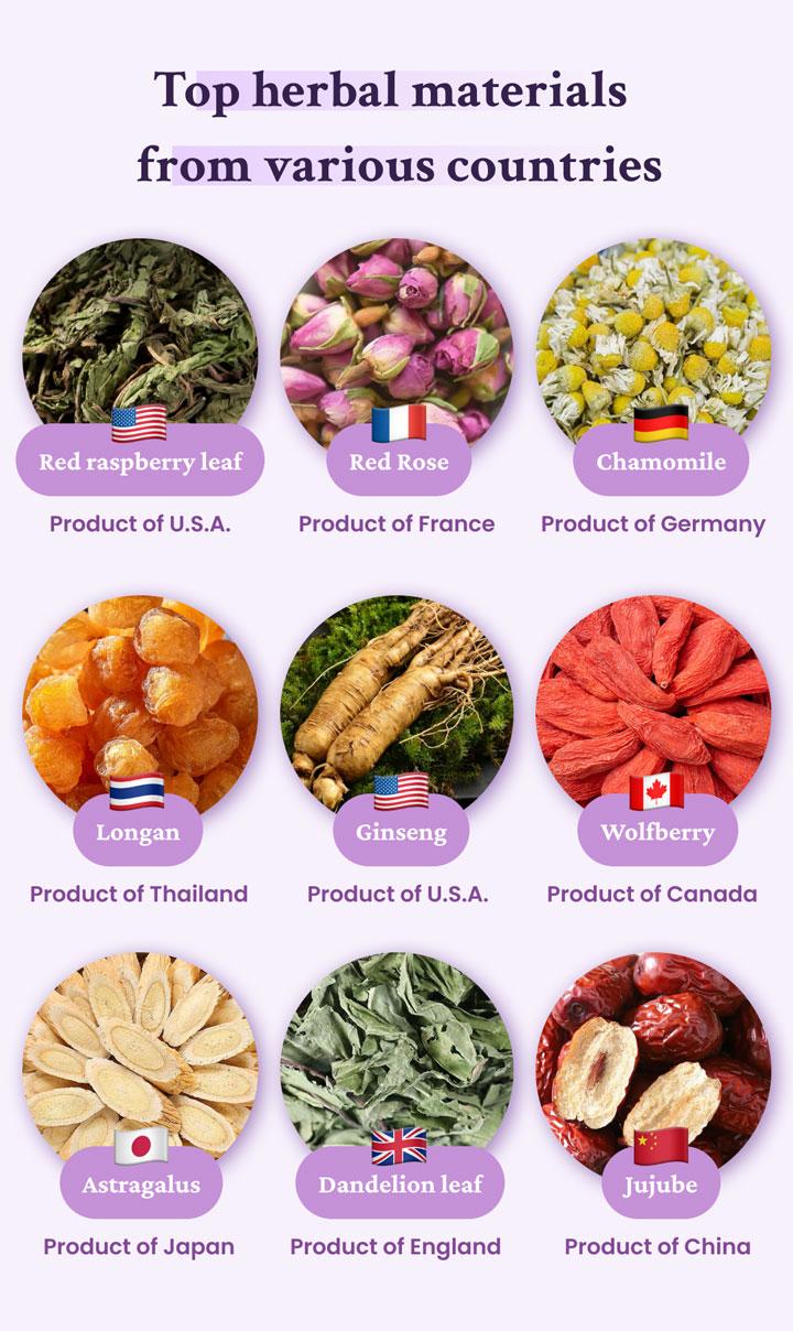 Hormone Balance Tea with 8 Organic Herbal Ingredients - Support Women's Overall Reproductive Health (PCOS, PMS, Menstrual Cycle) Ginseng Beverage