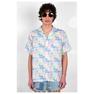 Desi Camp Collar Blue Dream Pop Print Short Sleeve Shirt