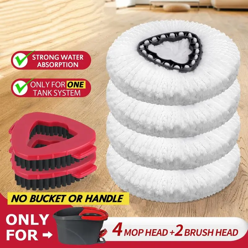 2026 Washable Microfiber Spin Mop Head Refills Pack & Scrub Brush, Pads Replacement for O-Cedar Easywring 1-Tank System, Deep Cleaning Home Care Supplies