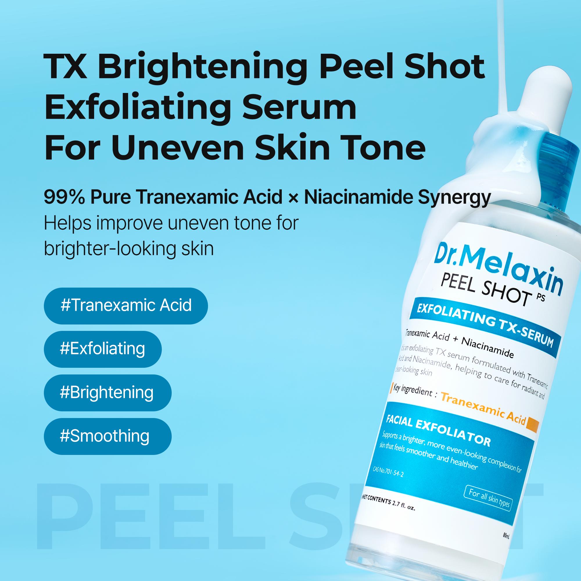 [Dr.Melaxin Official] Peel Shot Exfoliating Ampoule 4 Types Set with Glow Rice Exfoliator, Kojic Turmeric & TX Peel Shot for Exfoliating Care, Pore Clearing & Skin Radiance