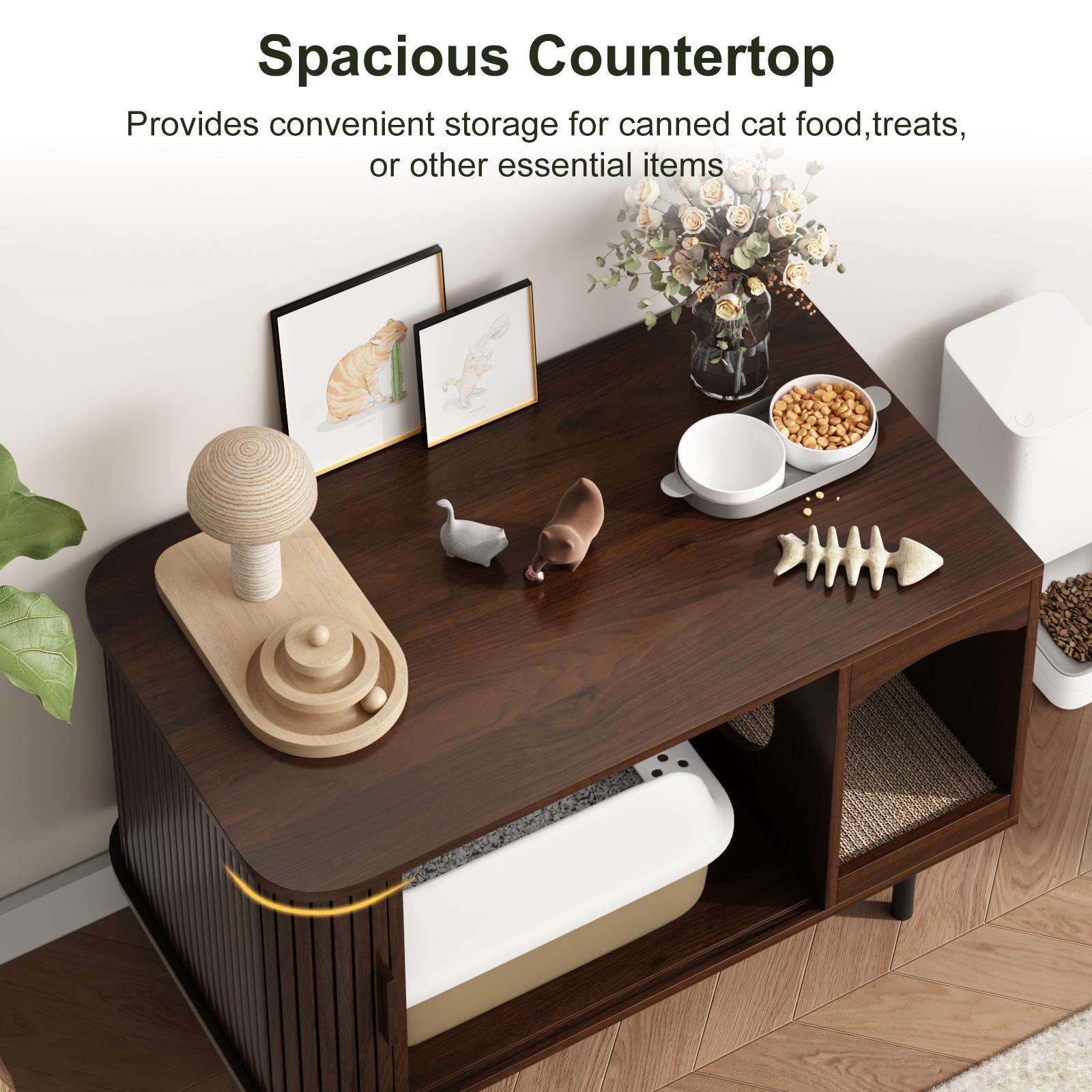 Fluted Hidden Cat Litter Box Enclosure – Modern Wood Furniture with Scratching Pad, Large Indoor Cat House Cabinet Side/End Table for Living Room & Entryway Fluted Hidden Cat Litter Box Enclosure – Modern Wood Furniture with Scratching Pad, Large Indoor Cat House Cabinet Side/End Table for Living Room & Entryway