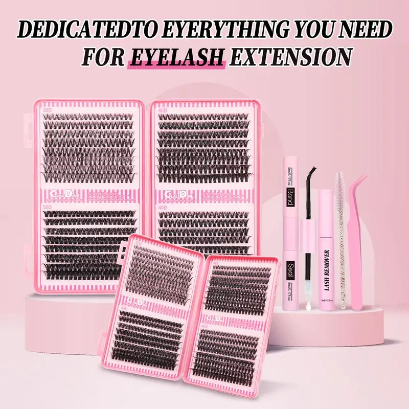Lash Cluster Kits - 20D-50D D Curl Mixed Lengths Manga Wispy Individual Lashes Set with Tools & Techniques for DIY, Professional Halloween Makeup Use, Manga Lash Clusters