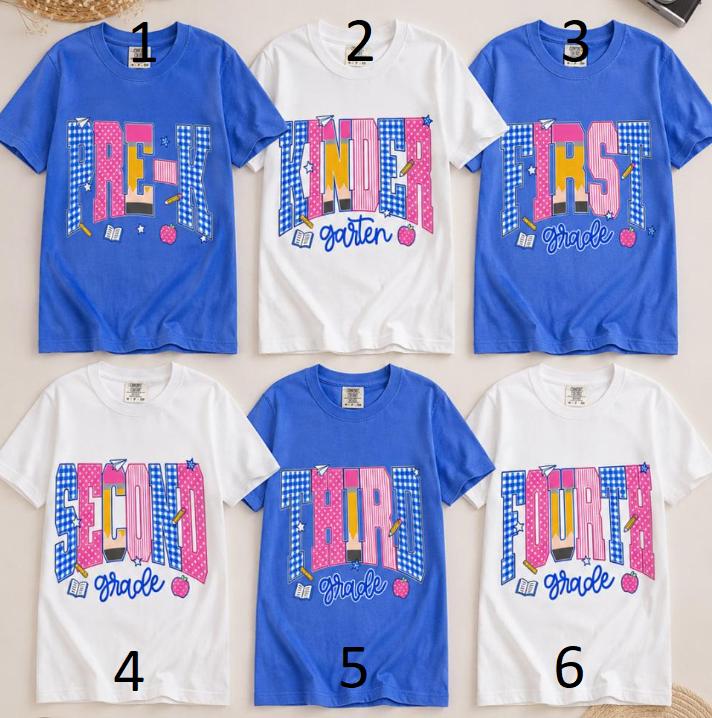 Comfort Colors Preppy Back To School Shirt, Blue Gingham Stripes Tee, Pre-K To Fourth Grade Apparel, Teacher Pencil Wear, First Day Of School School Girl Tshirt, Back To School Gift, Back To School Shirt – TrendWear USA
