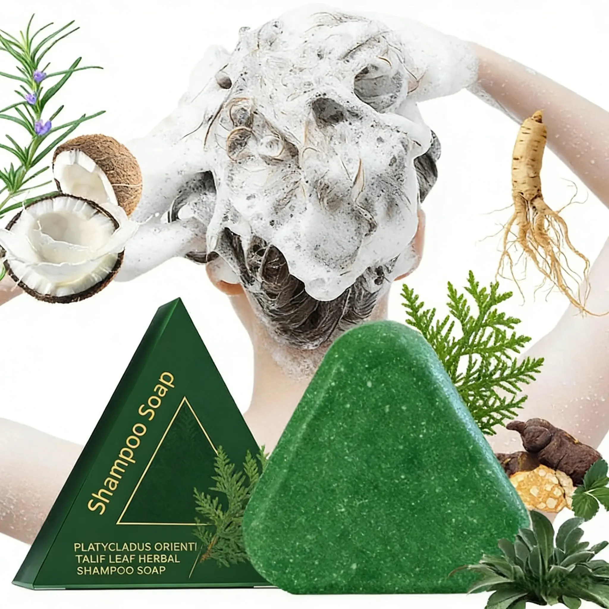 Herbal Shampoo Bar Natural Hair Nourishing Solid Shampoo with Ginseng Rosemary & Polygonum Multiflorum Gentle Scalp Cleansing Soap for Men & Women Eco-Friendly Hair Care 4.23oz, Haircare, Cleanser