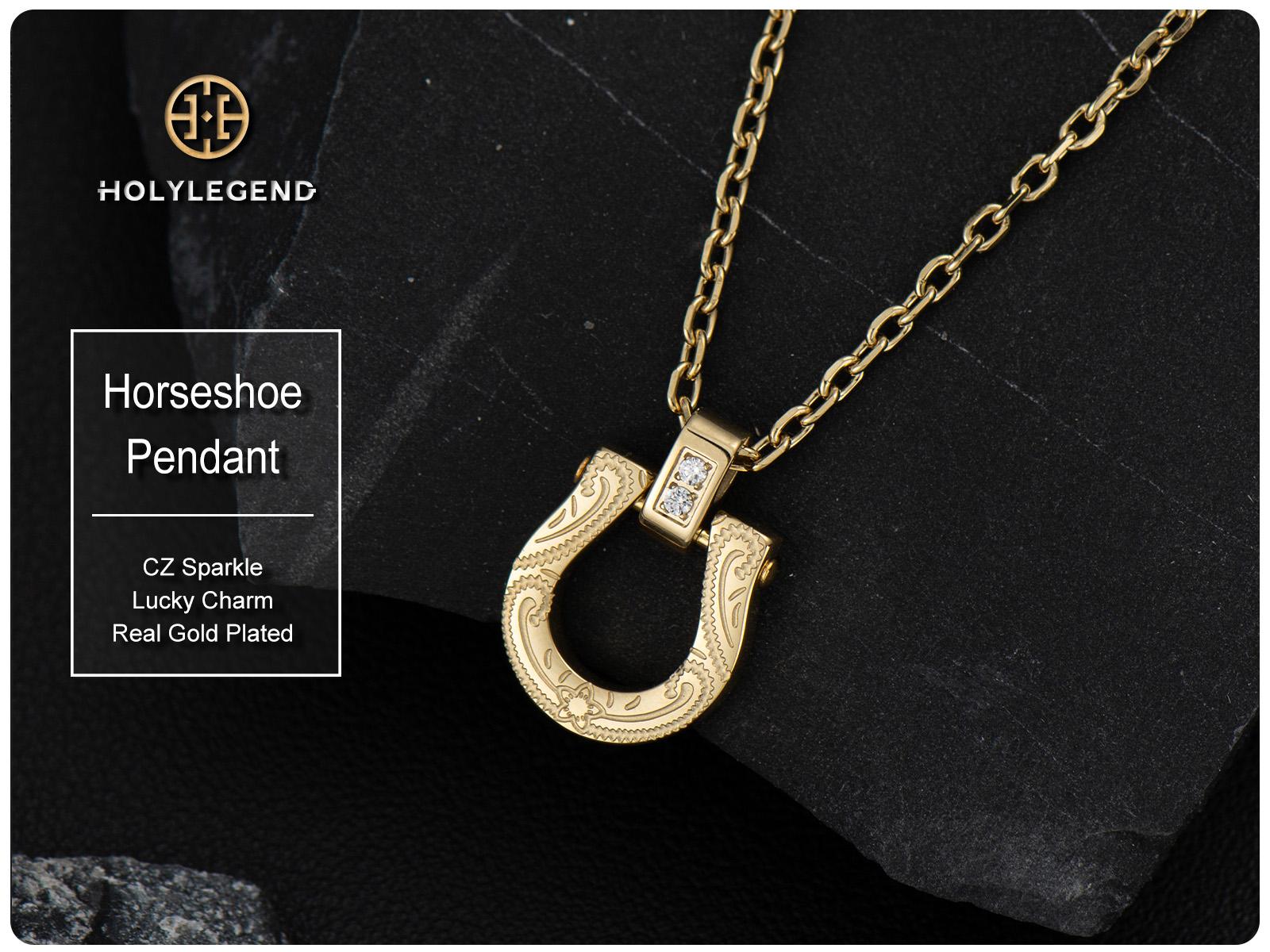 Holylegend 14K Real Gold Plated Horseshoe Letter Pendant Necklace for Women, Western Cowgirl Lucky Charm Jewelry with Clear CZ Diamonds, Symbol of Good Luck & Protection, Trendy Gold Plated Jewelry Gift