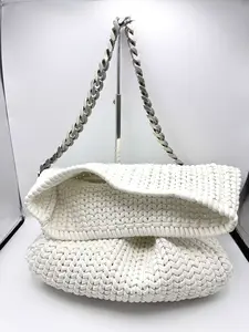 Pre-owned Balenciaga The Chain Pouch White Intreccio Weave Leather Bag with Braided Chain Strap | TikTok Viral Luxury Purse 2026
