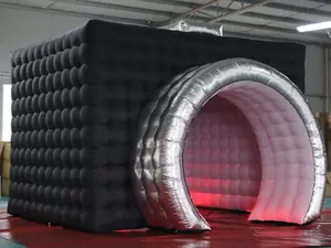 SAYOK Inflatable Photo Booth with Lights, Portable Camera Shaped Cube Tent with Blower, 11.5x9.2x8.2ft (Black&Silver Exterior/White Interior), Backdrop for Wedding Events, Parties, Exhibitions