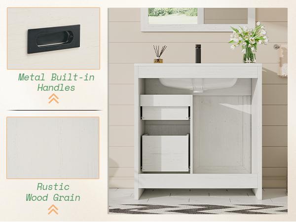 VanAcc Farmhouse Bathroom Vanity with Sink Combo, 31in Sliding Barn Door Bathroom Vanity Cabinet Set with Storage Drawers, Metal Handles, Small Single Bath Storage Vanity Sink
