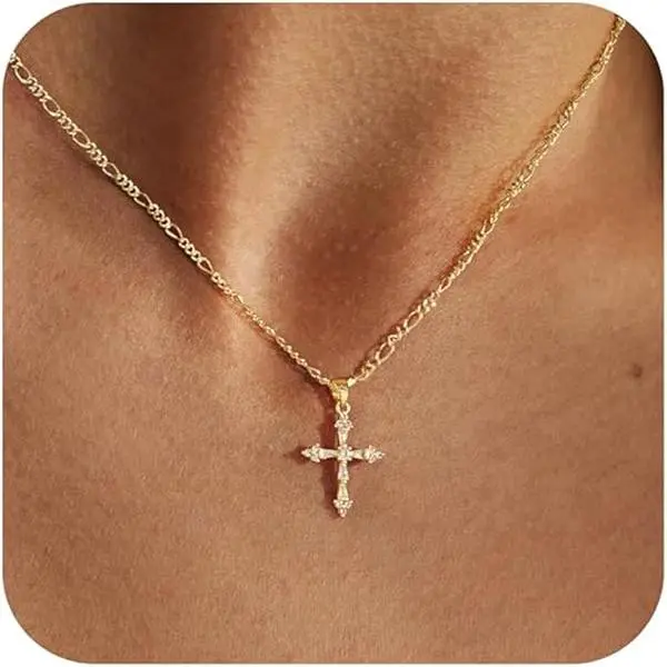 Cross Necklace for Women,Dainty Gold Plated Cross Necklaces Simple Pendant Necklaces for Women Trendy Small Gold Charm Necklace Cute Choker for Women Jewelry Gifts