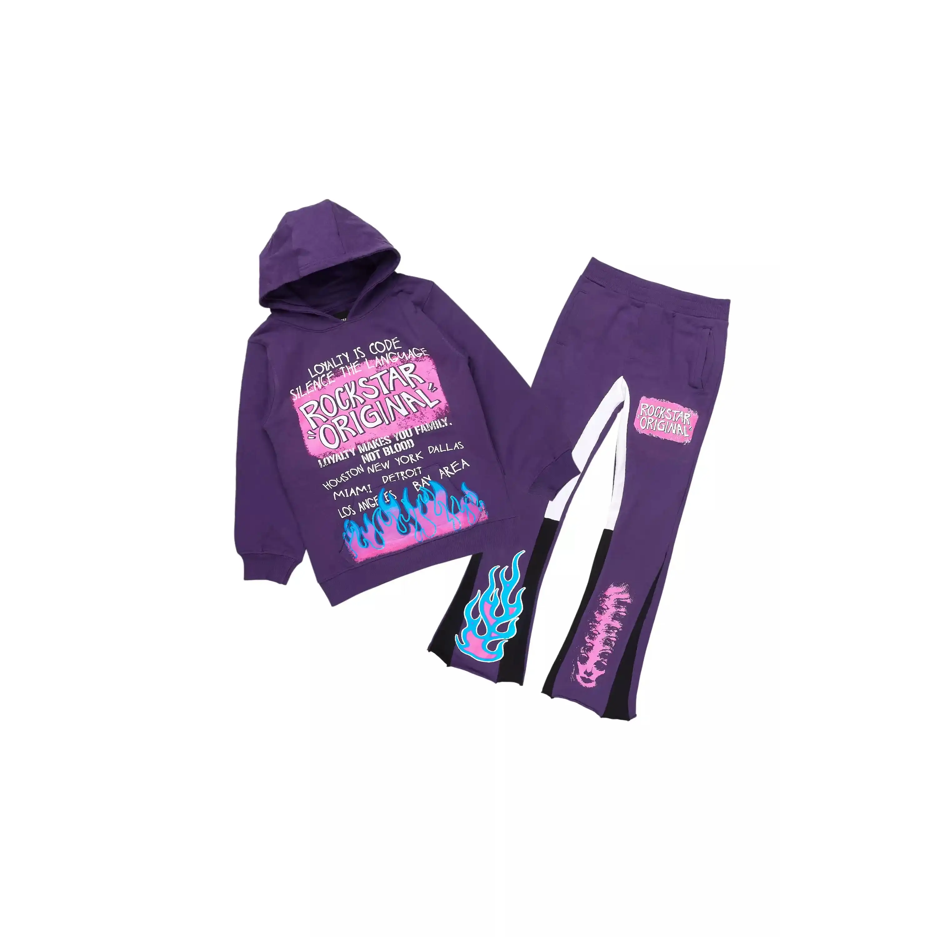 Girls Bridgette Purple/Pink Hoodie Stacked Flare Track Set