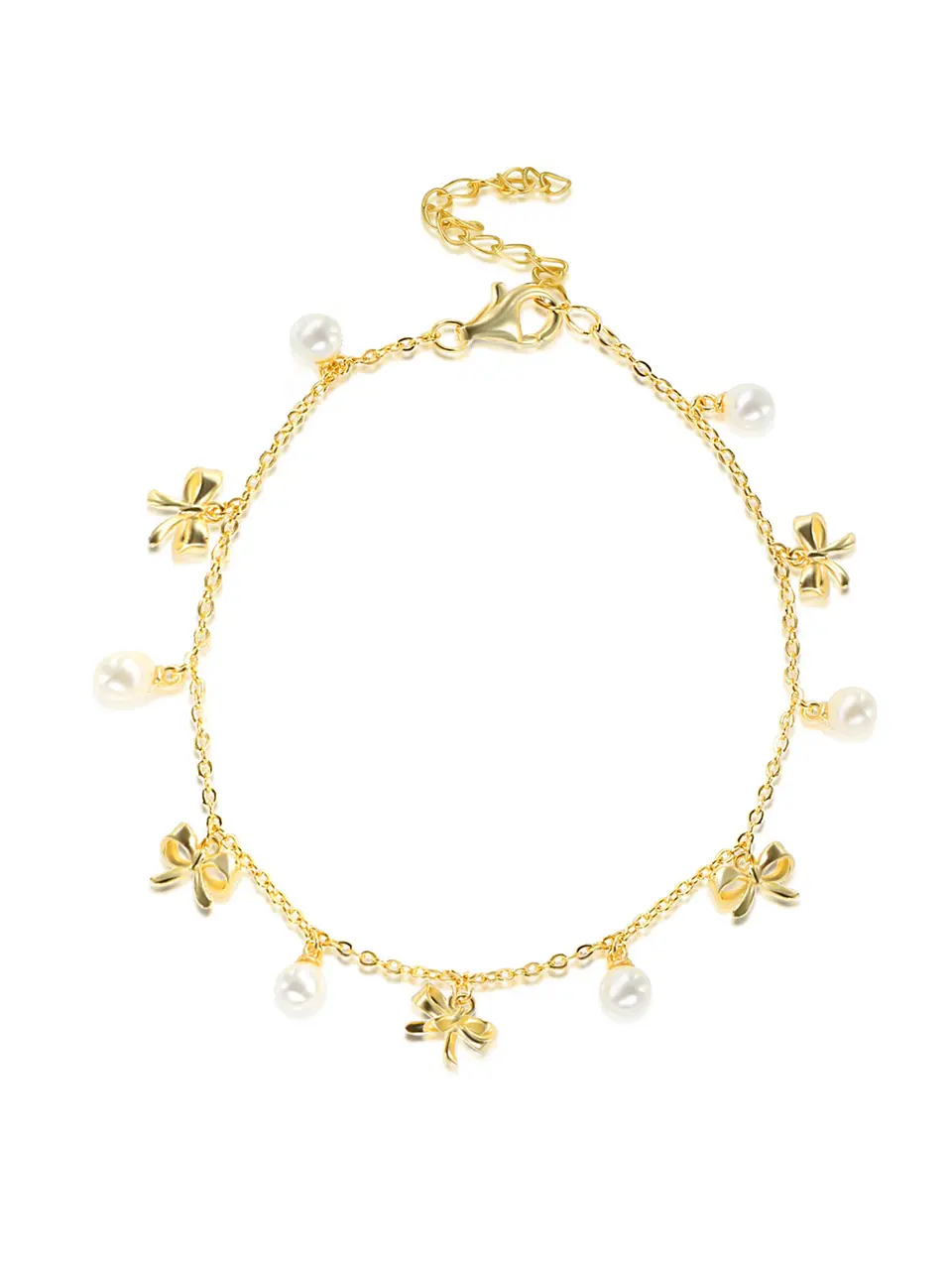 Women's Adjustable Silver Coquette Bow & Pearl Charm Bracelet - Stackable Artificial Gemstone Jewelry with Playful Romantic Flair, 1.9 in Bow Beads, 8.27 in Length, Daily Wear, All Seasons Self-Style Piece for Engagement