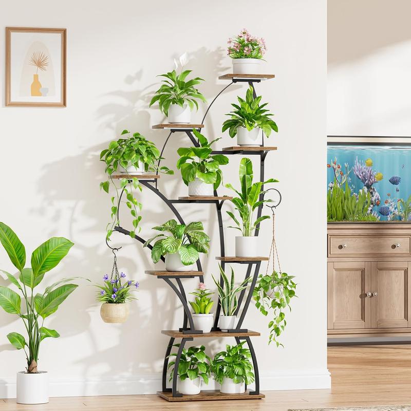 POZILAN plant stand indoor with grow lights - 65" tall plant shelf, Lighted large plant stand for indoor plants, 8 Tiered Flower holder, shell-shaped plant rack for living room