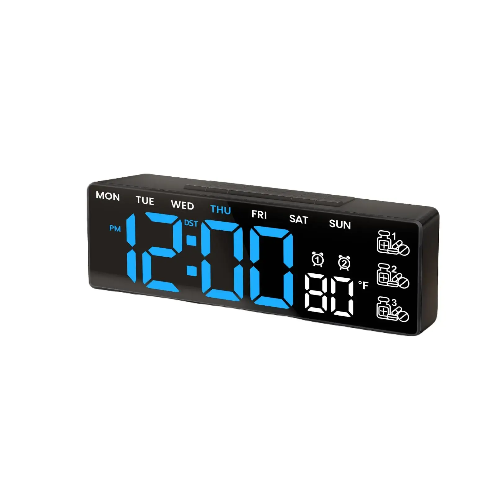 7-in1 Vintage ABS LED Display Digital Clock - 7" Large Digits, Daily Medication Reminder, Date, Temperature, DST, USB Charging, Elderly-Friendly Alarm Clock for Bedroom Desk, Home Supplies Christmas Gift