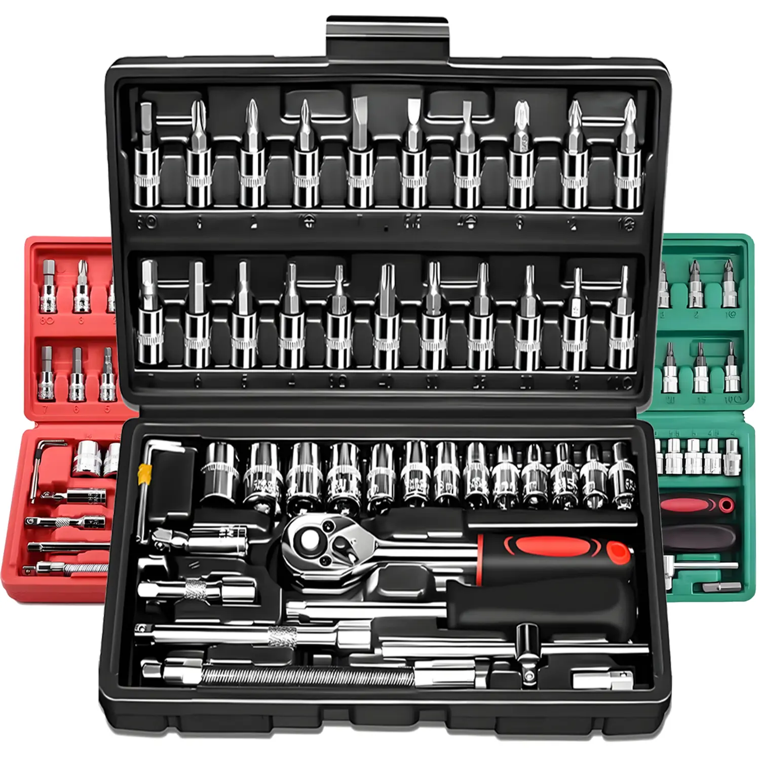 46 Pcs 1/4” Drive Socket Ratchet Wrench Set with Storage Case, Includes Metric Bit Socket Set and Extension Bar for Auto Repair and Home Maintenance