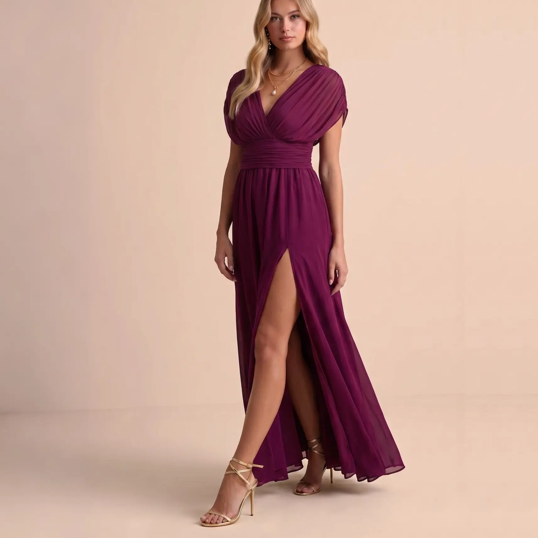 Women’s Long Dress Chiffon Elegant Formal for Wedding Guest Party Evening Vacation