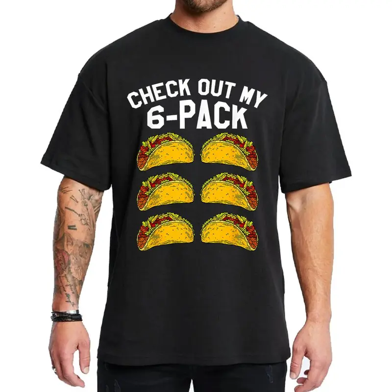 6 Pack Fitness Taco Funny Mexican, Chicano Clothing, Lowrider Style, Unisex Graphic Tee, Casual Loose Fit Medium Heavy Cotton Sweatshirt, Hoodie for Men & Women,Unisex Crewneck T-shirt for Men And Women