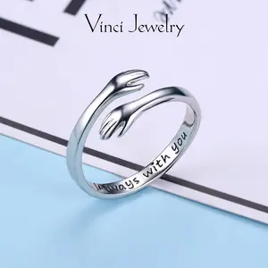 Sterling Silver Love Ring with Unique Hug Design, Simple, Stylish, and Versatile for Lover, Women&Men, Relieve Anxiety, Perfect for Daily Wear and Gift Giving for Friends, with Gift Box Heart Ring