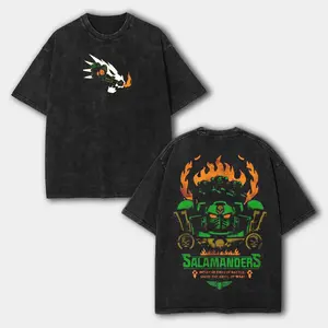 Salamanders warhammer 40k salamanders Washed 2 sided printed Oversize Unisex Cotton Crewneck tee game merch retro black soft graphic tee