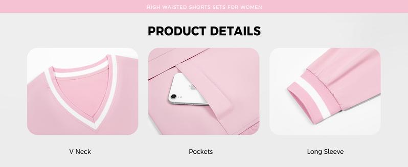 Fisoew Womens 2 Piece Outfits Long Sleeve V Neck Sweatshirt High Waist Running Shorts Sets Loose Fall Workout Tracksuits