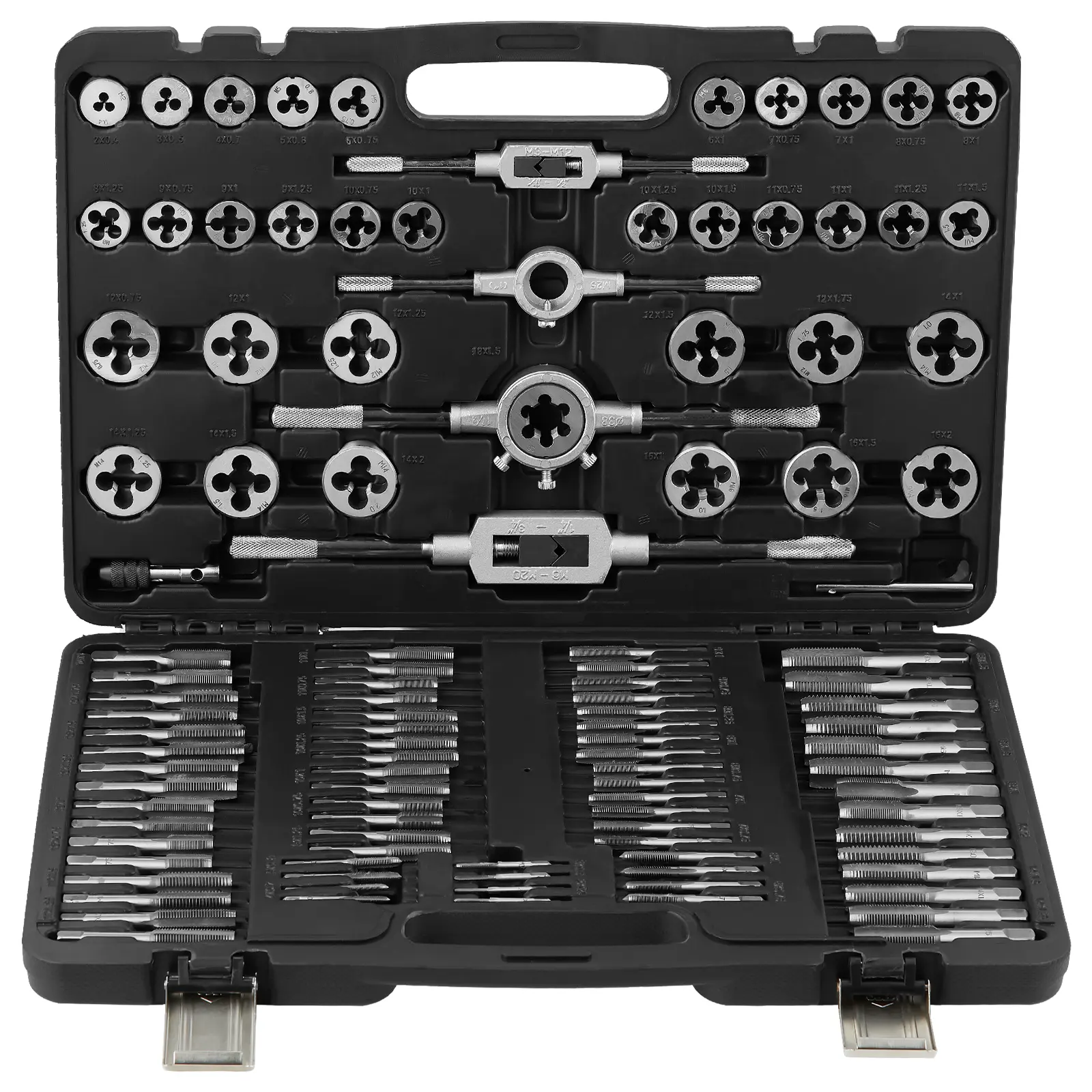 VEVOR 110-Piece Metric Tap and Die Set, M2-M18 Bearing Steel Hand Tools Full Kit, Construction & Mechanic Thread Cutting Tools with Storage Case, for External-Internal Threading, Work Tools