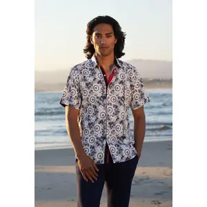 Fresh Buzz Short Sleeve Shirt - Floral Pattern, Short Sleeves, Polyester, Fashionable Menswear Top Fabric Geometric Shortsleeve Tropical Wetsuit