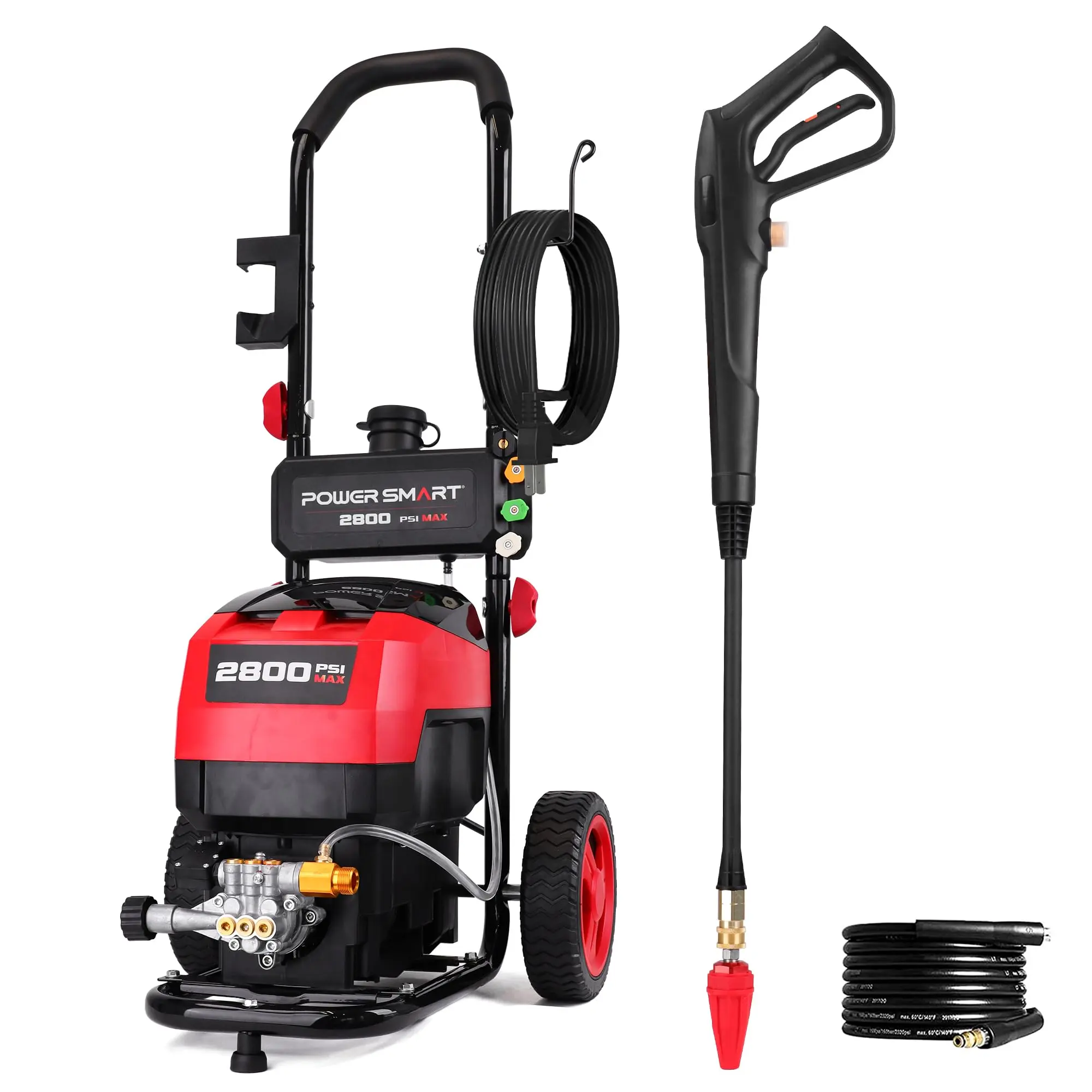 PowerSmart Portable Pressure Washer (DW1026A, DW1028A) - 2600-2800 PSI, 1.4 GPM, 13-Amp Heavy Duty Motor, Pressure Washer Nozzle, 8" Never-Flat Wheels for Patio, Car Cleaning