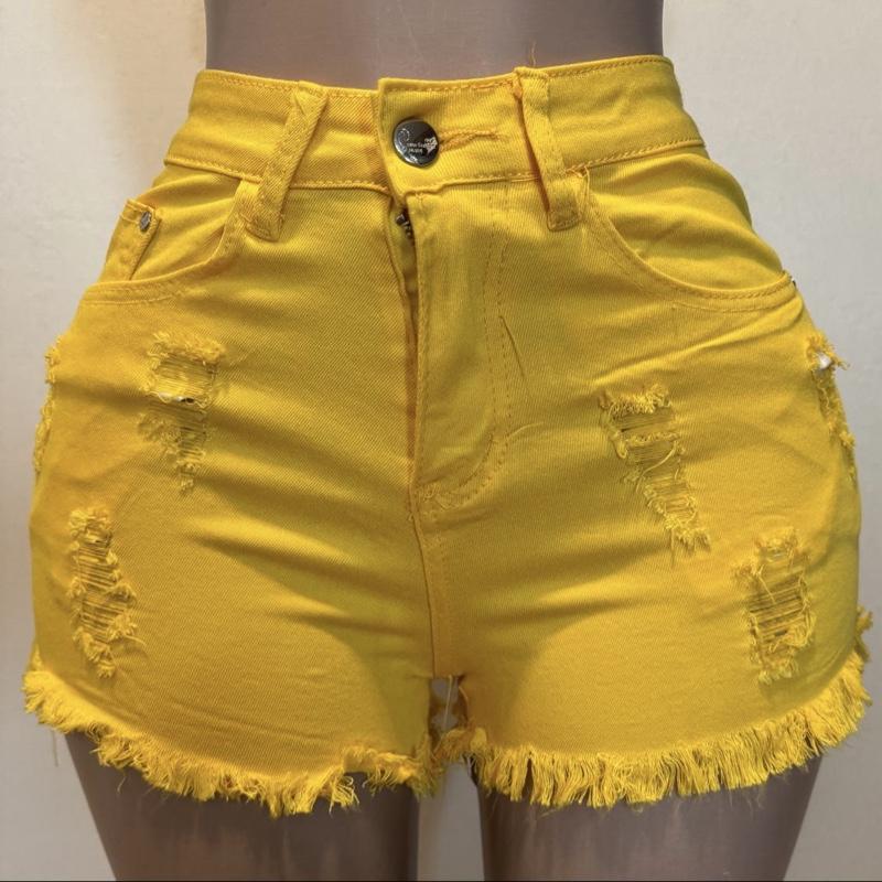 Pink Denim Shorts for Women - Sexy Ripped Design with Elastic Waistband & Frayed Hem Detailing - Machine Washable Casual Chic Bottoms