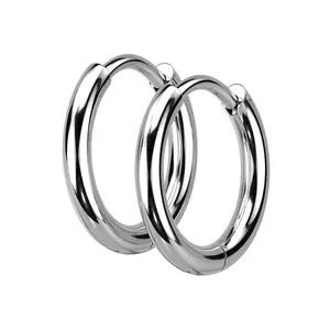 2mm Thick Hinged Round Hoop Earrings - 316L Stainless Steel - Pair