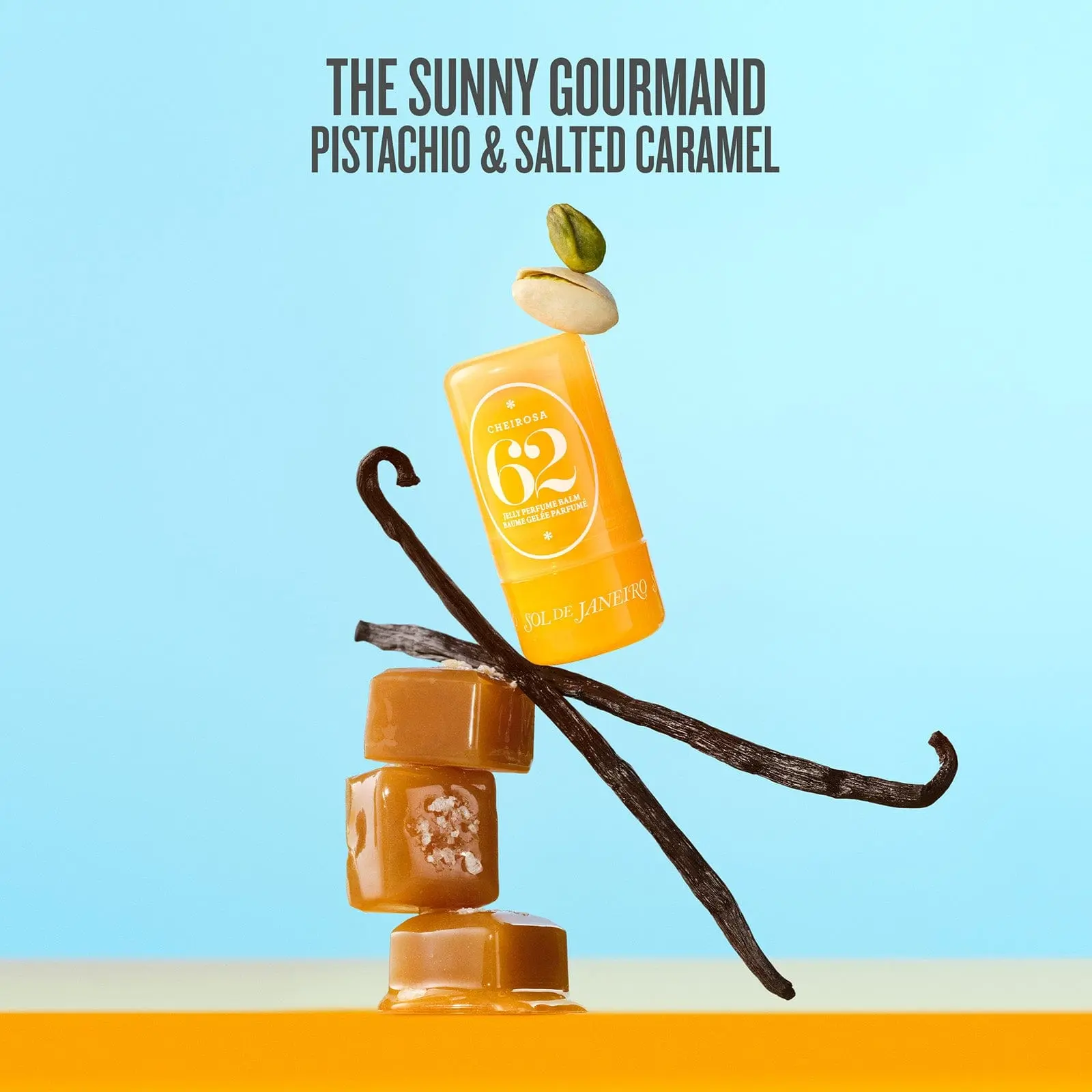 Sol de Janeiro Cheirosa 62 Compact Alcohol-Free Jelly Perfume Balm - Pistachio, Salted Caramel & Vanilla Signature Concentrated Scent Stick for Discreet Touch-Ups, Lasts Up To 10 Hours, Signature Scent, Jelly Form, After The Gym, Before Dinner