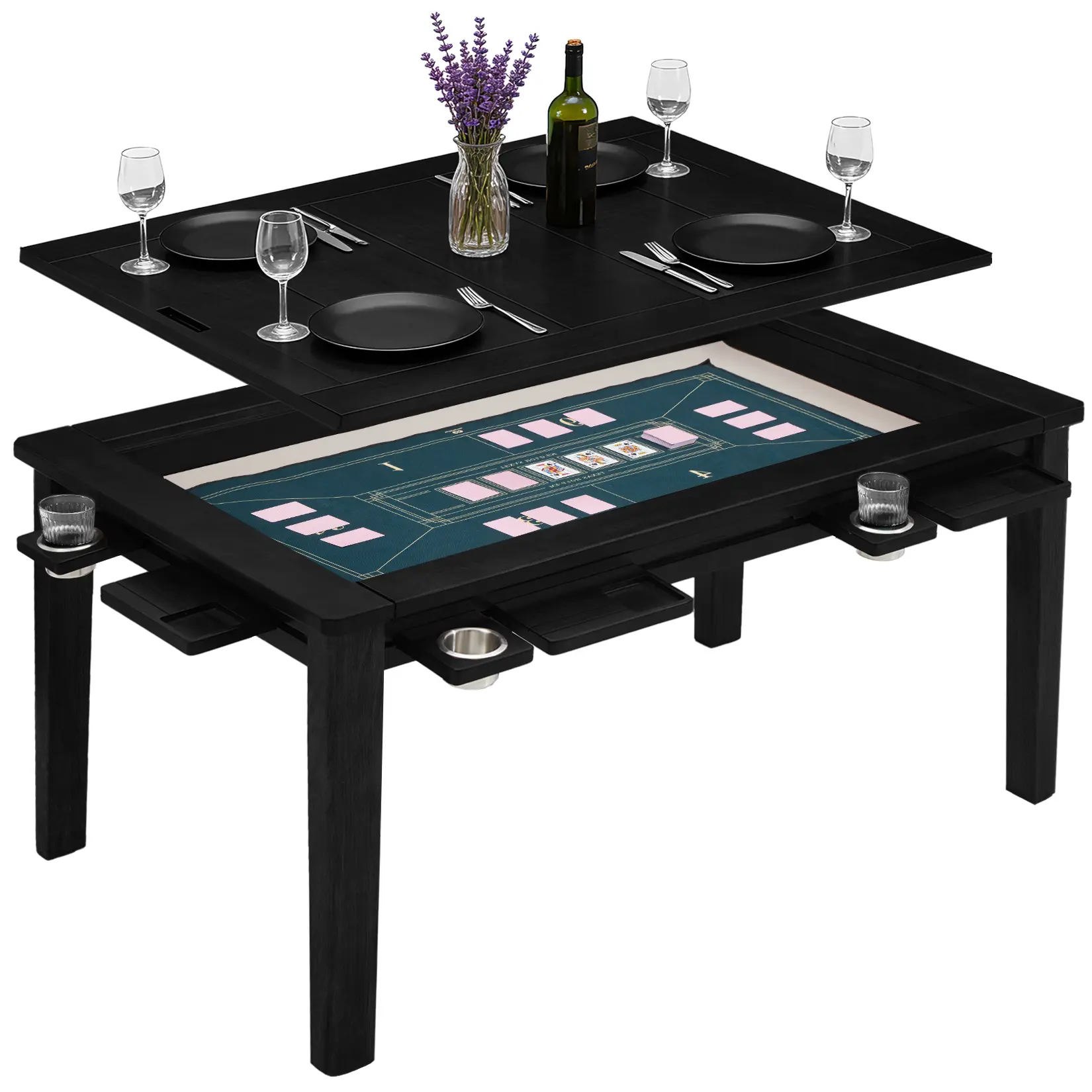 Solid Wood Board Game Table with Removable Top,Convertible Gaming ...