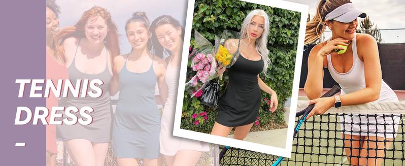 Womens Tennis Dress, 2-in-1 Golf Workout Dress with Built-in Bra & Shorts Pockets, Athletic Dresses with Adjustable Strap