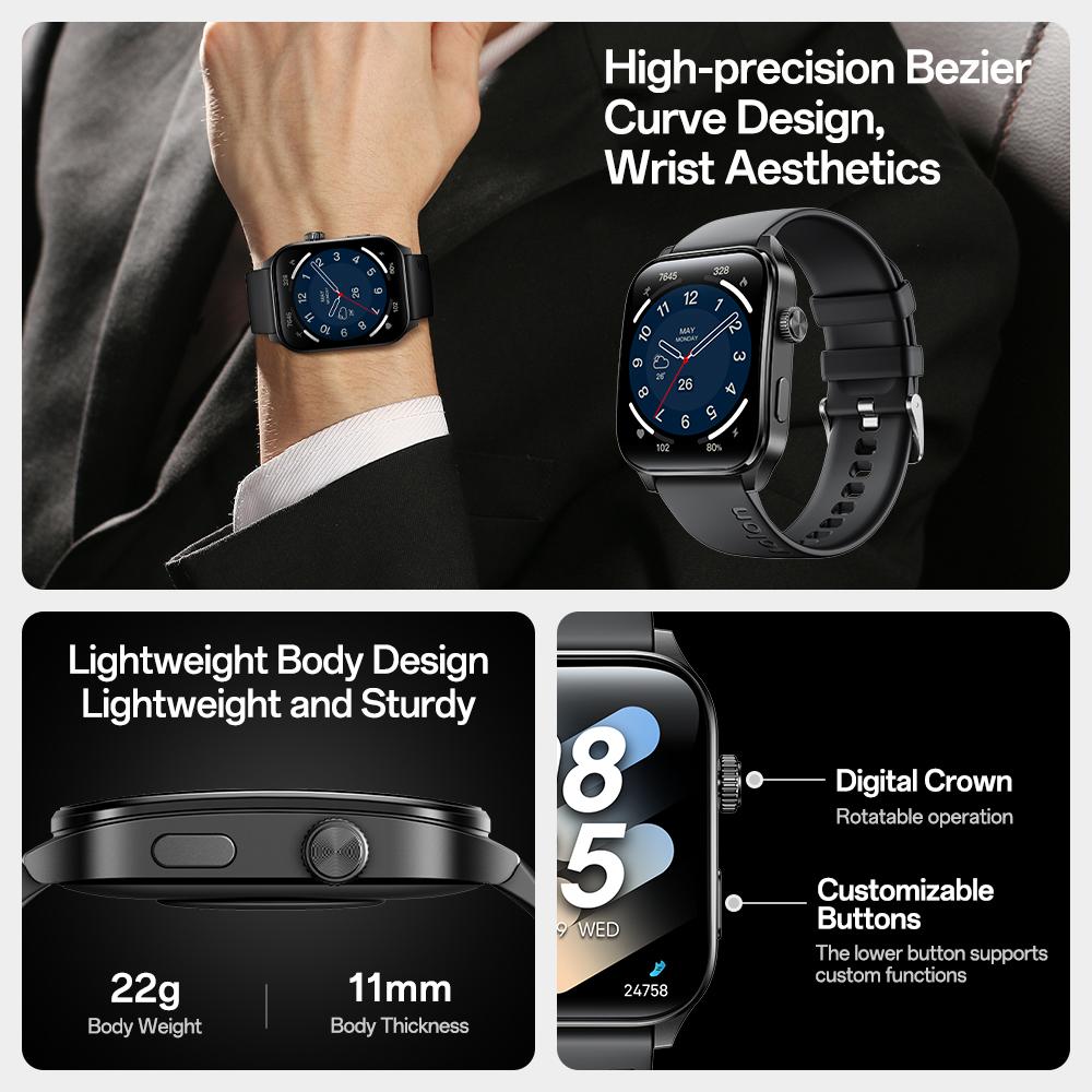 Aolon Curve3 lightweight Smartwatch with Answer/Make Calls/Message Reminder, 1.93'' IPS Screen, IP68 Waterproof, Custom Buttons, Digital Crown, 110+ sports modes for Outdoor Fitness, Workout, Men Women's Gifts, iPhone&Android Compatible