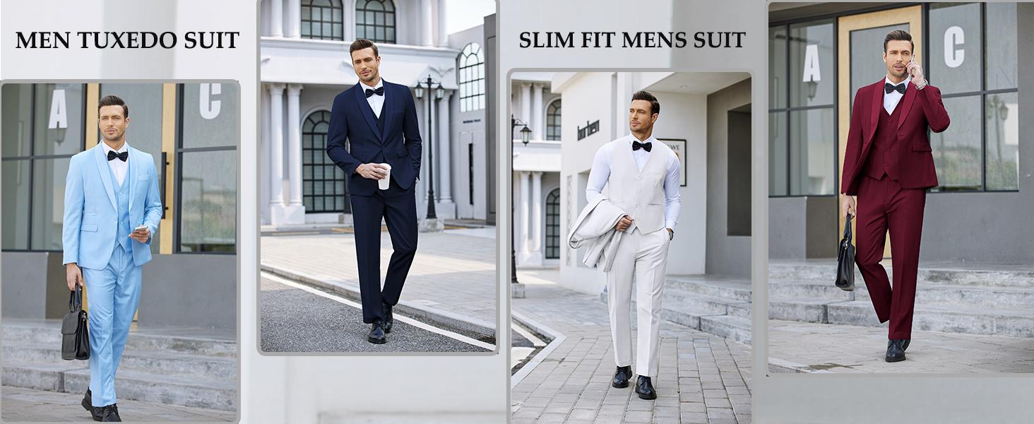 COOFANDY Men's Casual Formal 3 Pieces Blazer Suit Slim Fit Tuxedo Set One Button Jacket Vest Pants with Tie Menswear Soft Classic Fabric  Overalls Pocket Underwear Formal Wear