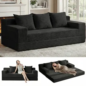 Winzoo Oversized Loveseat Boneless Couch Folding Sofa Bed, 78'' Corduroy 3-Seat Compression Convertible with 3 Pillows for Living Room Bedroom Apartment