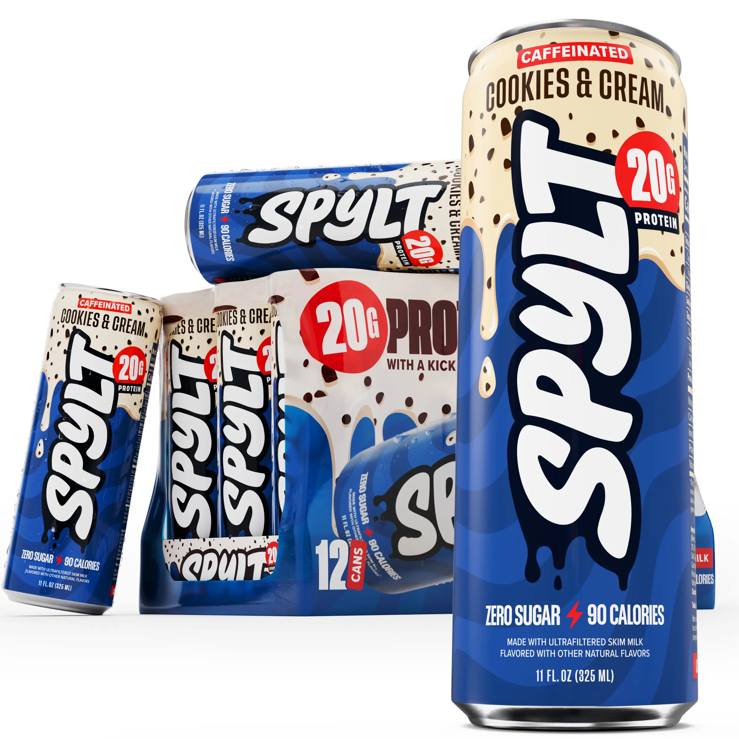 SPYLT High Protein Drink, Caffeinated Chocolate Milk - Cookies & Cream | Workout Recovery & Energy Boost | Sugar Free, Lactose Free | Ready-to-Drink, 12-Pack Beverage - PACKAGING MAY VARY