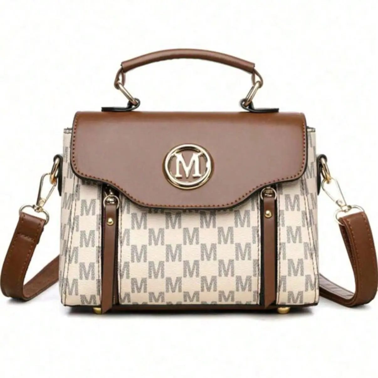Retro Minimalist Printed Crossbody Bag for Woman, PU Large Capacity Shoulder Bag with Adjustable Strap Flap Closure Small Bags Handbag Everday Purse Work Bag for Outing, Traveling, Commuting