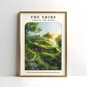 LOTR The Shire Landscape: The Shire Hobbiton Unframed Poster - Lord of the Rings Peaceful Landscape Art - Tolkien Middle Earth Decor - Cozy Fantasy Cottagecore Print