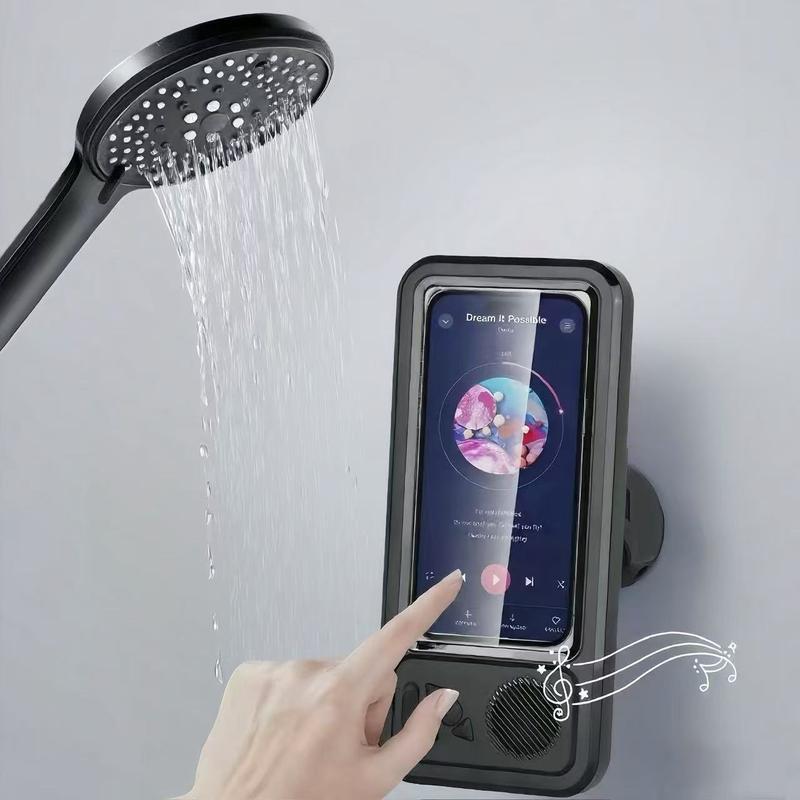 Bathroom shower waterproof phone holder Bluetooth speaker 360°Rotation touch screen mobile phone box watch movie listening music