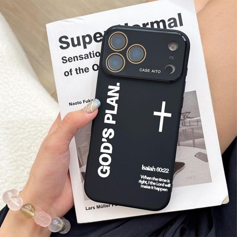 God's Plan Dopamine Ins Style Solid Color Phone Case with Ultra Skin friendly Touch, All Inclusive Lens Phone Case Suitable for Apple 17 16 15 14 13 12