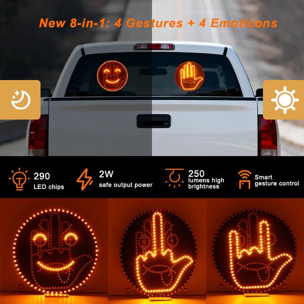 Gesture-Controlled LED Car Lights with 4 Gestures & 4 Emojis Smart Remote Control for SUVs Trucks & Sedans Easy Install Kit for Modern Car Ambiance Vehicle led lights for cars christmas car lights interior car lights rock lights Holiday Haul Christmas
