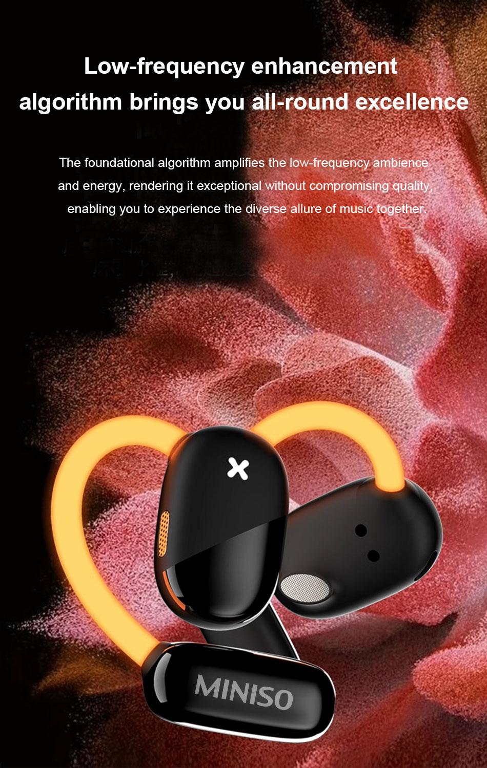 MINISO Open Wireless Earbuds Bluetooth, Headphones Stereo,Built-in Mic Headset,headphones Stereo,30H Long Playtime,High-quality Sound Earbuds,Suitable,For Gym Running Workout